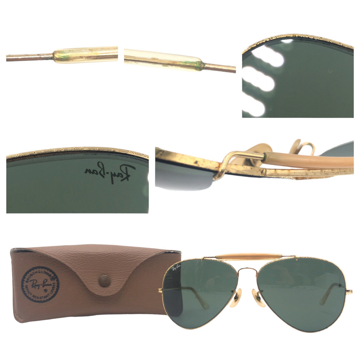 Ray-Ban B&amp;L RAY-BAN USA Gold Black Metal R&amp;L RAY-BAN 62◻︎14 Sunglasses Teardrop Men's