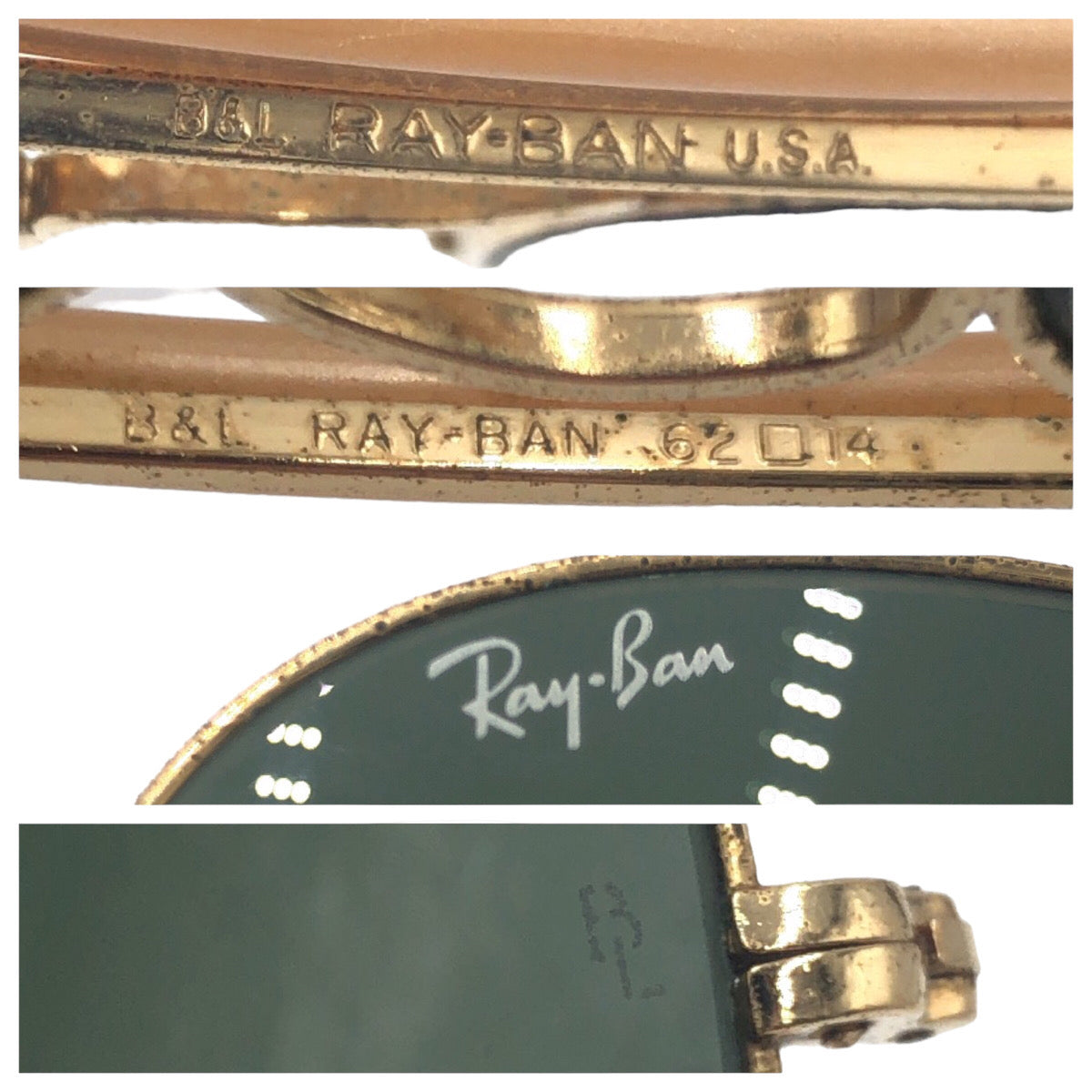 Ray-Ban B&amp;L RAY-BAN USA Gold Black Metal R&amp;L RAY-BAN 62◻︎14 Sunglasses Teardrop Men's