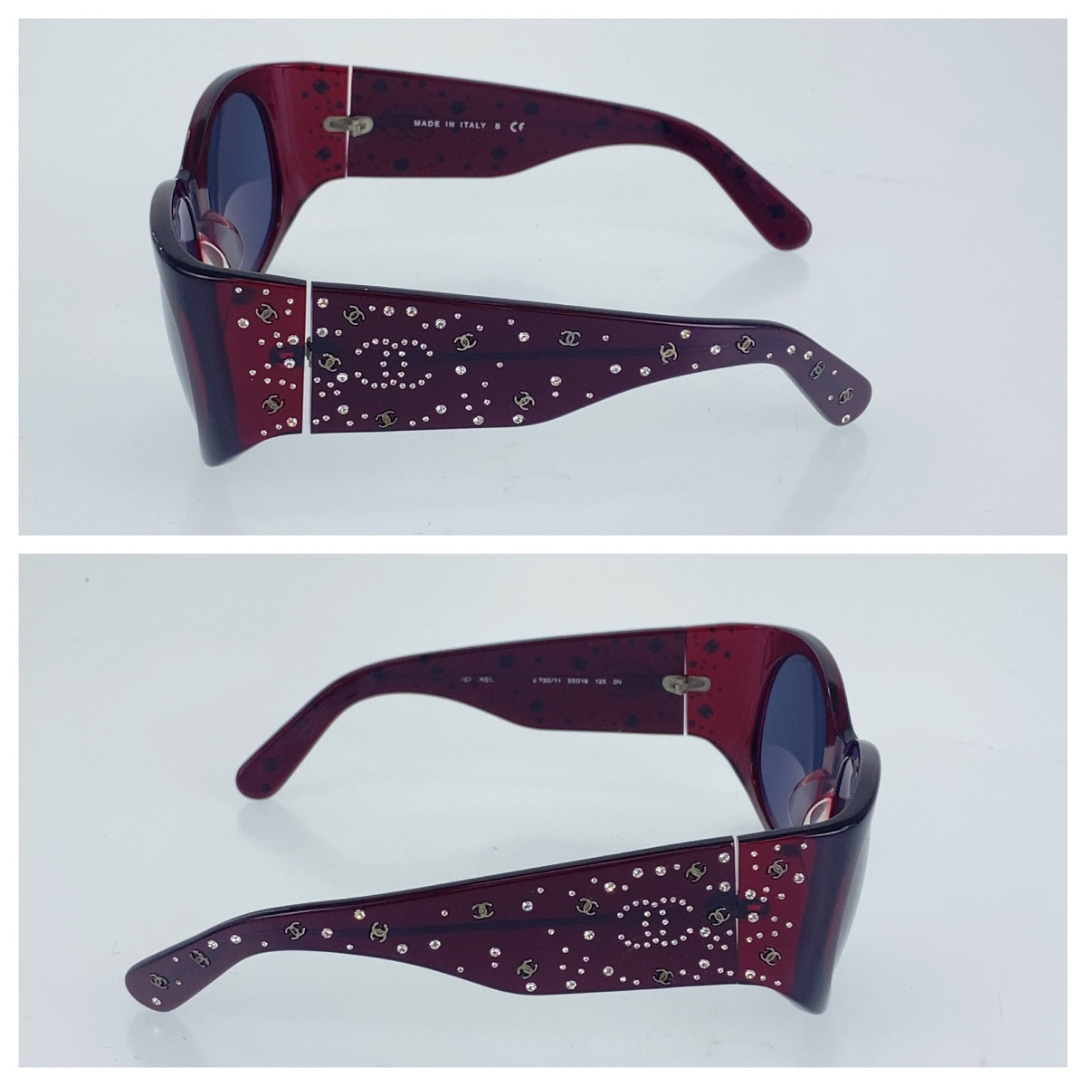 H-0377
CHANEL シャネル ココマーク レッド 赤 プラスチック c730/11 55□18 125 2N サングラス メガネ 度なし ウェリントン  レディース