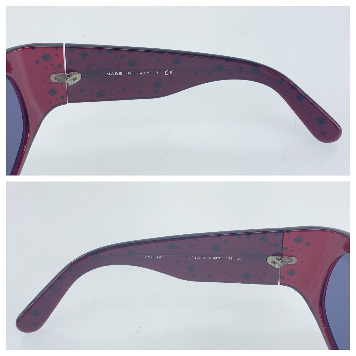 H-0377
CHANEL シャネル ココマーク レッド 赤 プラスチック c730/11 55□18 125 2N サングラス メガネ 度なし ウェリントン  レディース