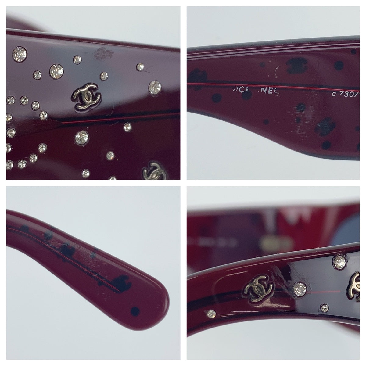 H-0377
CHANEL シャネル ココマーク レッド 赤 プラスチック c730/11 55□18 125 2N サングラス メガネ 度なし ウェリントン  レディース