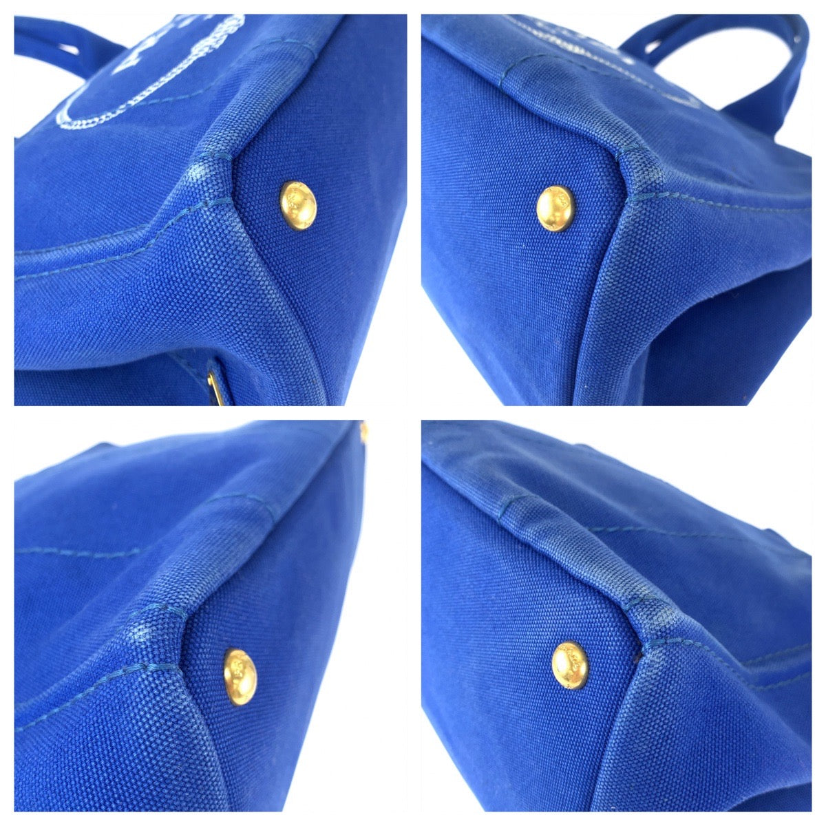 H-0382
PRADA プラダ カナパ M ブルー 青 キャンバス トートバッグ ハンドバッグ  レディース