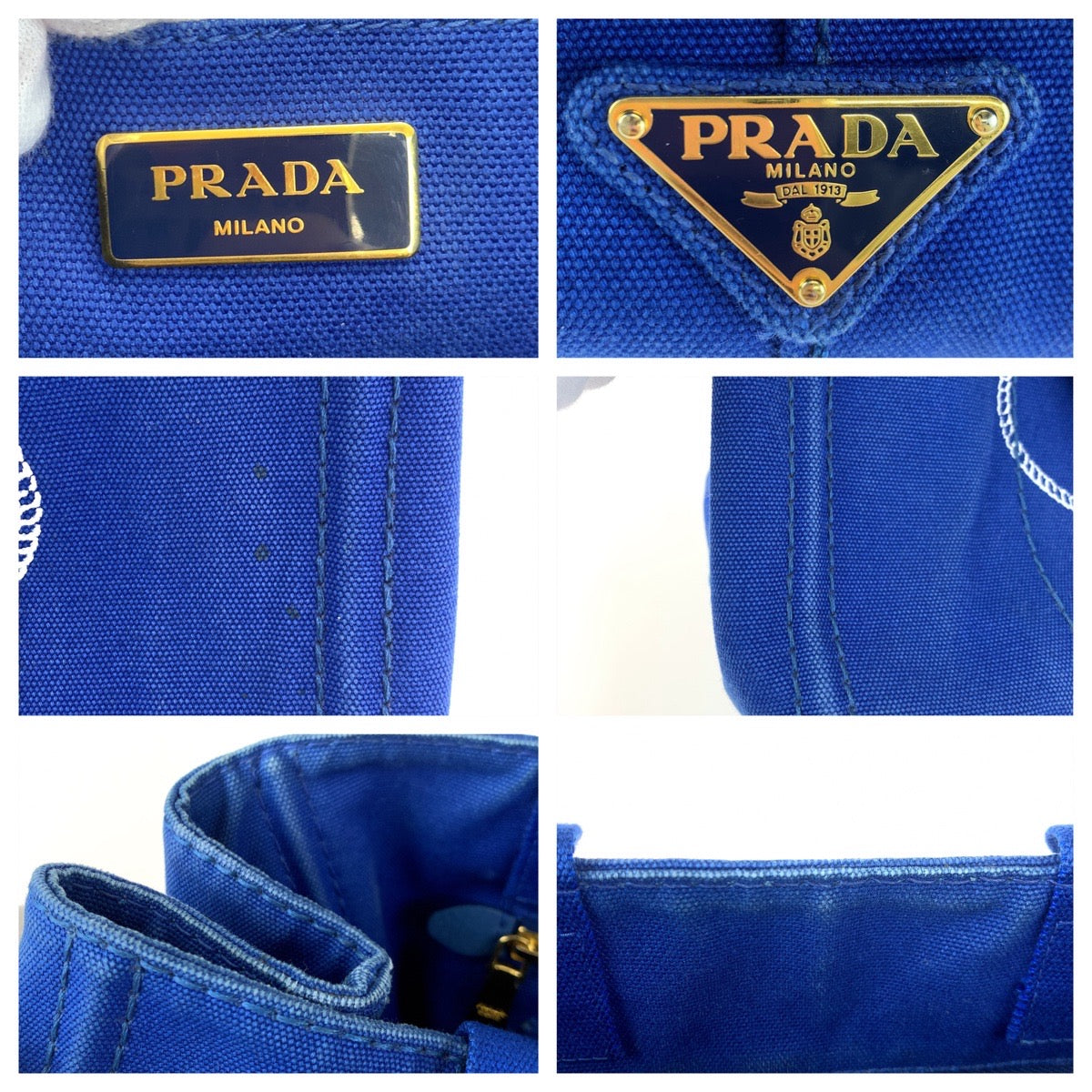 H-0382
PRADA プラダ カナパ M ブルー 青 キャンバス トートバッグ ハンドバッグ  レディース