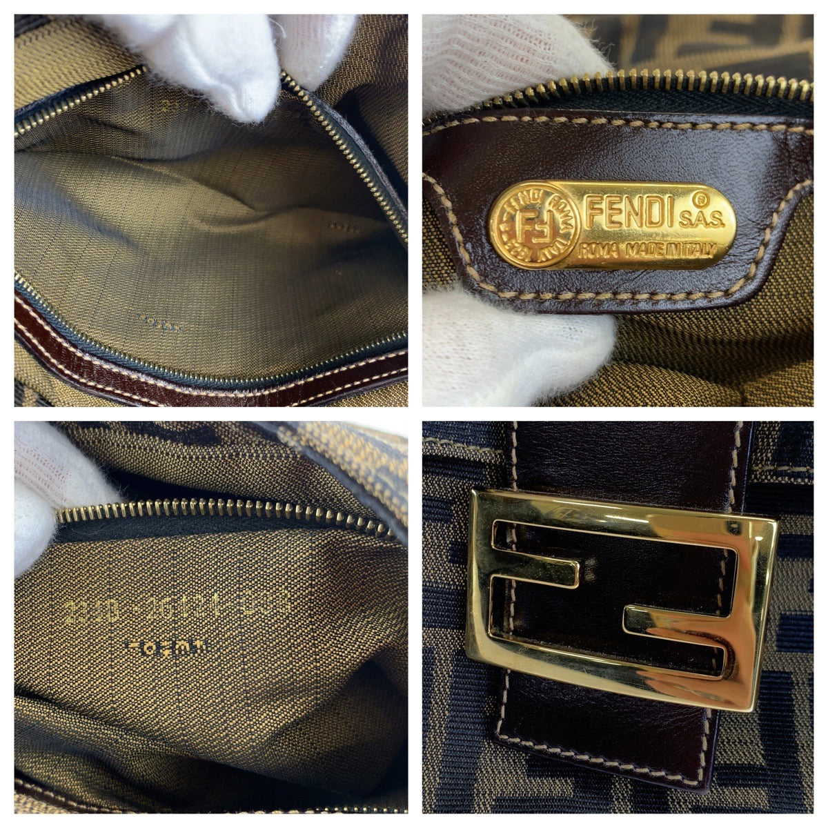 H-0392
FENDI フェンディ ズッカ マンマバケット ブラウン 茶 ゴールド金具 キャンバス 2348-26424 ハンドバッグ アクセサリーポーチ  レディース