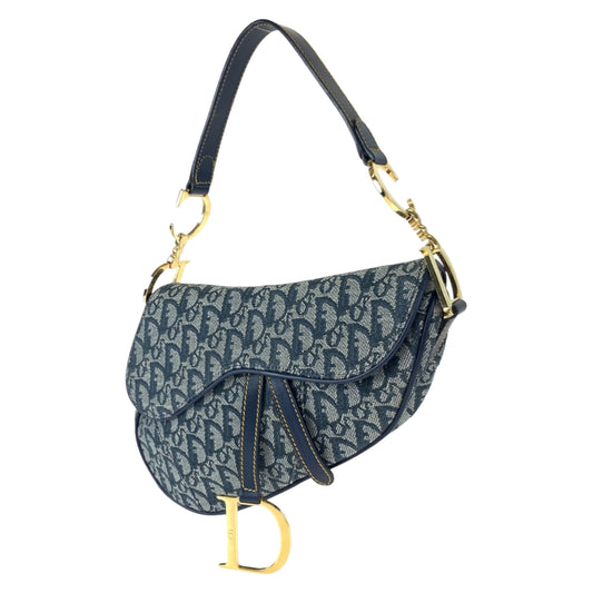 H-0393
Christian Dior クリスチャンディオール トロッター サドルバッグ ネイビー 紺 ゴールド金具 キャンバス ショルダーバッグ ハンドバッグ アクセサリーポーチ  レディース