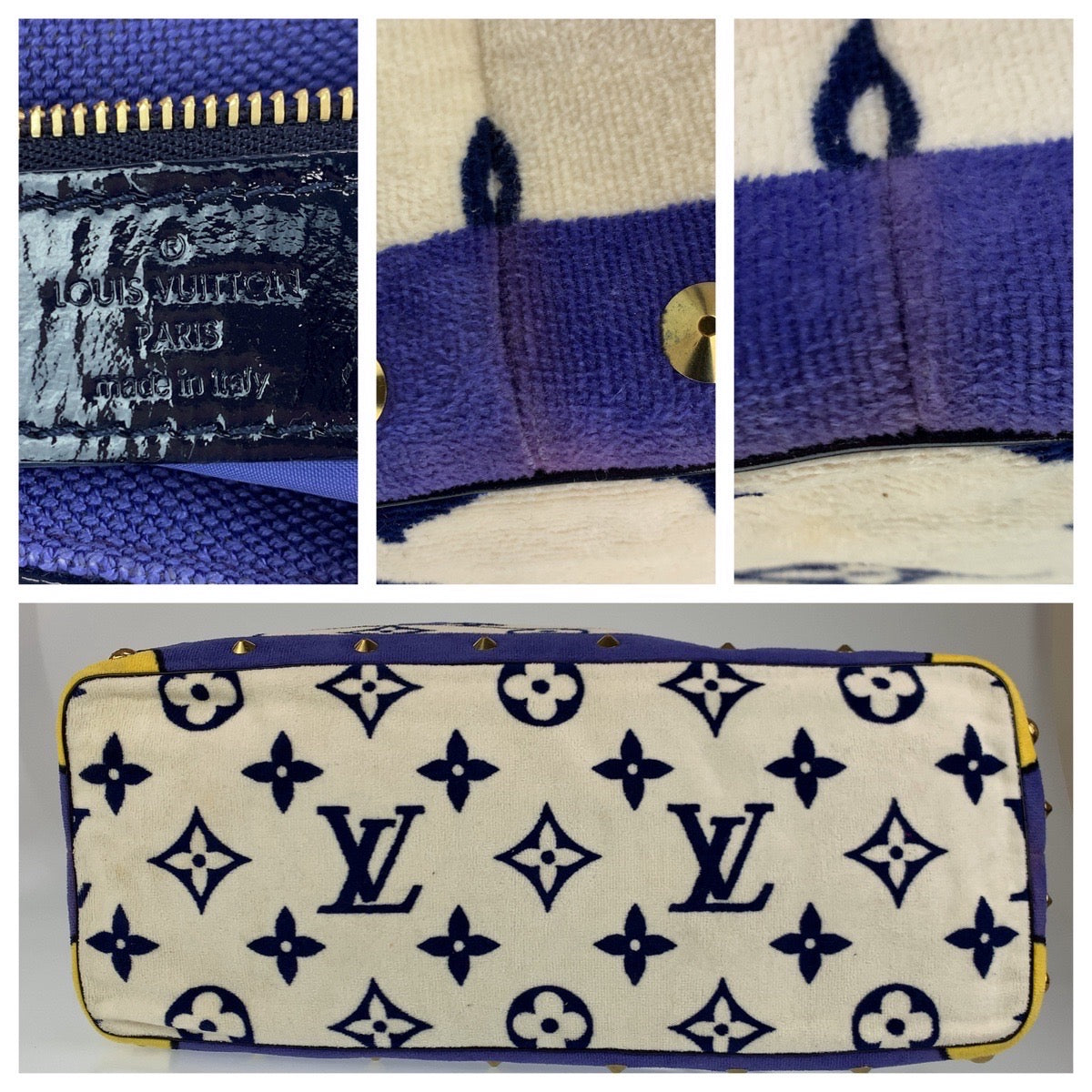 LOUIS VUITTON Louis Vuitton Monogram Eponge Blue White Pile M92097 Tote Bag Shoulder Bag Women's