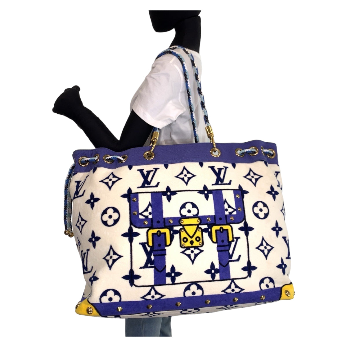 LOUIS VUITTON Louis Vuitton Monogram Eponge Blue White Pile M92097 Tote Bag Shoulder Bag Women's