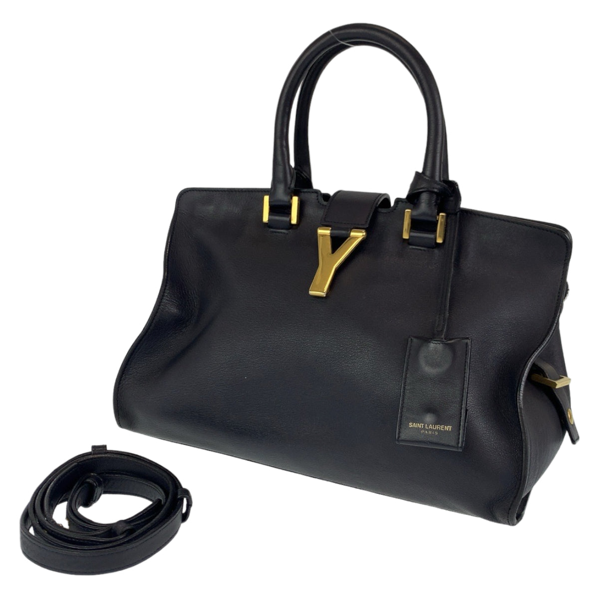 C-088
SAINT LAURENT サンローラン Yライン カバス ブラック 黒 ゴールド金具 レザー ショルダーバッグ ハンドバッグ 2WAY  レディース