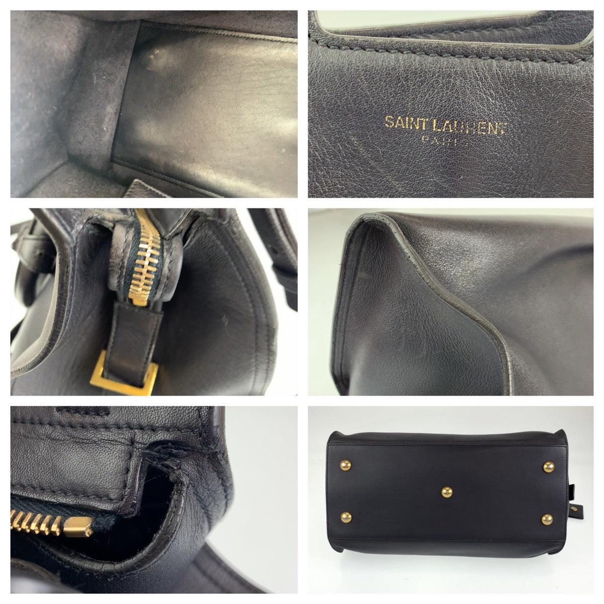 C-088
SAINT LAURENT サンローラン Yライン カバス ブラック 黒 ゴールド金具 レザー ショルダーバッグ ハンドバッグ 2WAY  レディース