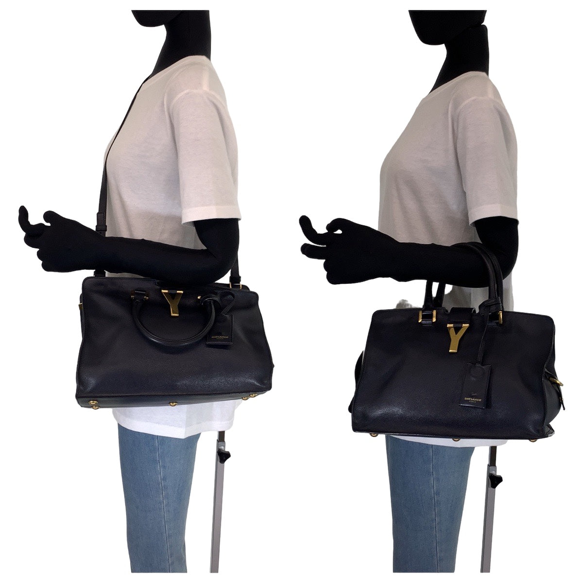 C-088
SAINT LAURENT サンローラン Yライン カバス ブラック 黒 ゴールド金具 レザー ショルダーバッグ ハンドバッグ 2WAY  レディース