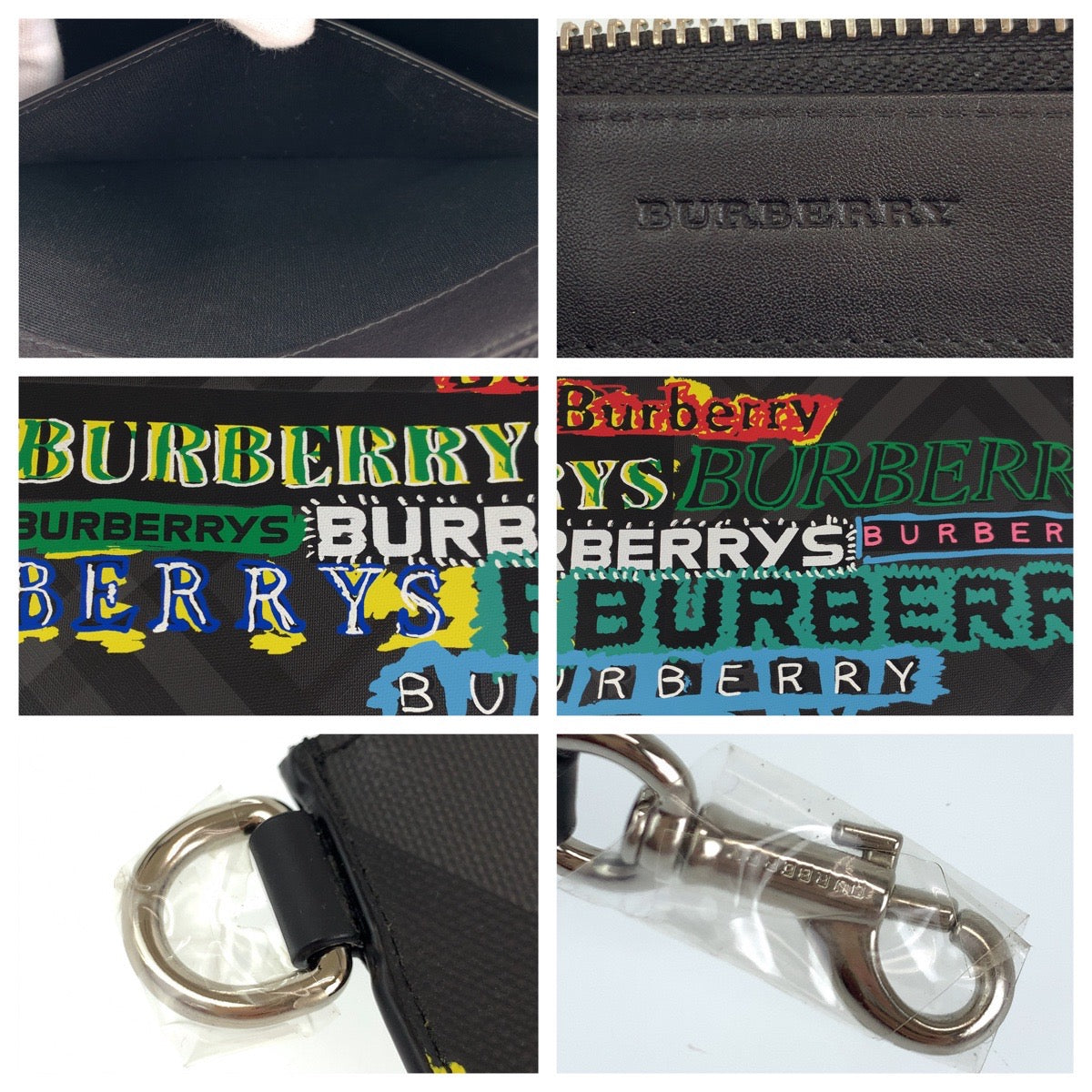 H-0400
BURBERRY バーバリー グラフィックプリント ブラック 黒 マルチカラー PVC クラッチバッグ セカンドバッグ  メンズ
