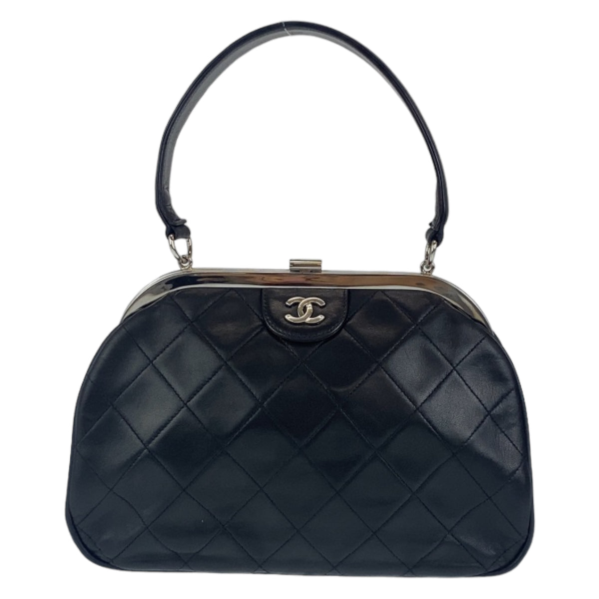 CHANEL シャネル ヴィンテージ マトラッセ ココマーク ブラック 黒 シルバー金具 ラムスキン ハンドバッグ トートバッグ  レディース