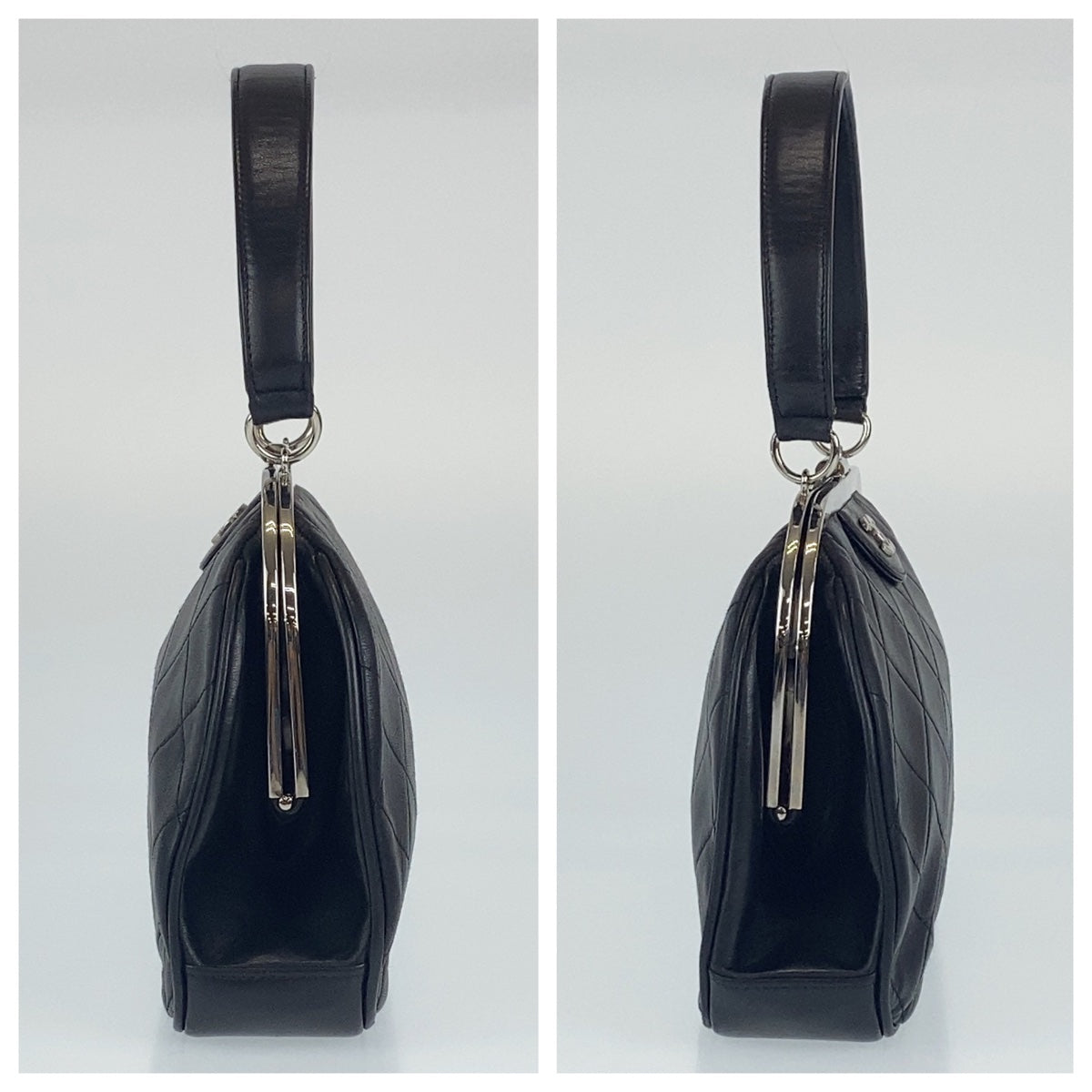 CHANEL シャネル ヴィンテージ マトラッセ ココマーク ブラック 黒 シルバー金具 ラムスキン ハンドバッグ トートバッグ  レディース