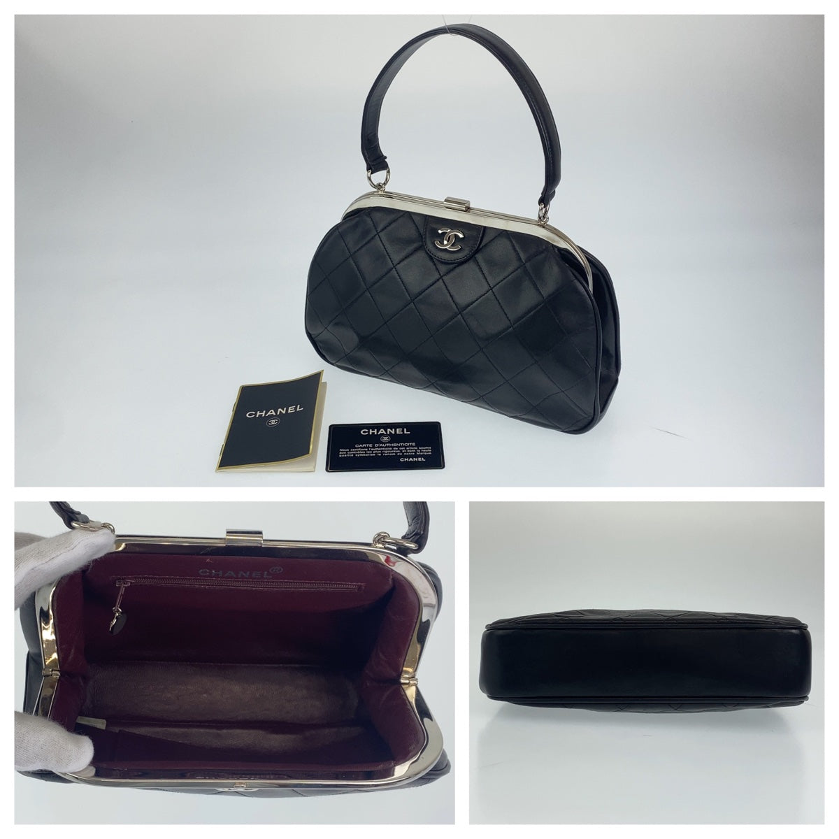CHANEL シャネル ヴィンテージ マトラッセ ココマーク ブラック 黒 シルバー金具 ラムスキン ハンドバッグ トートバッグ  レディース