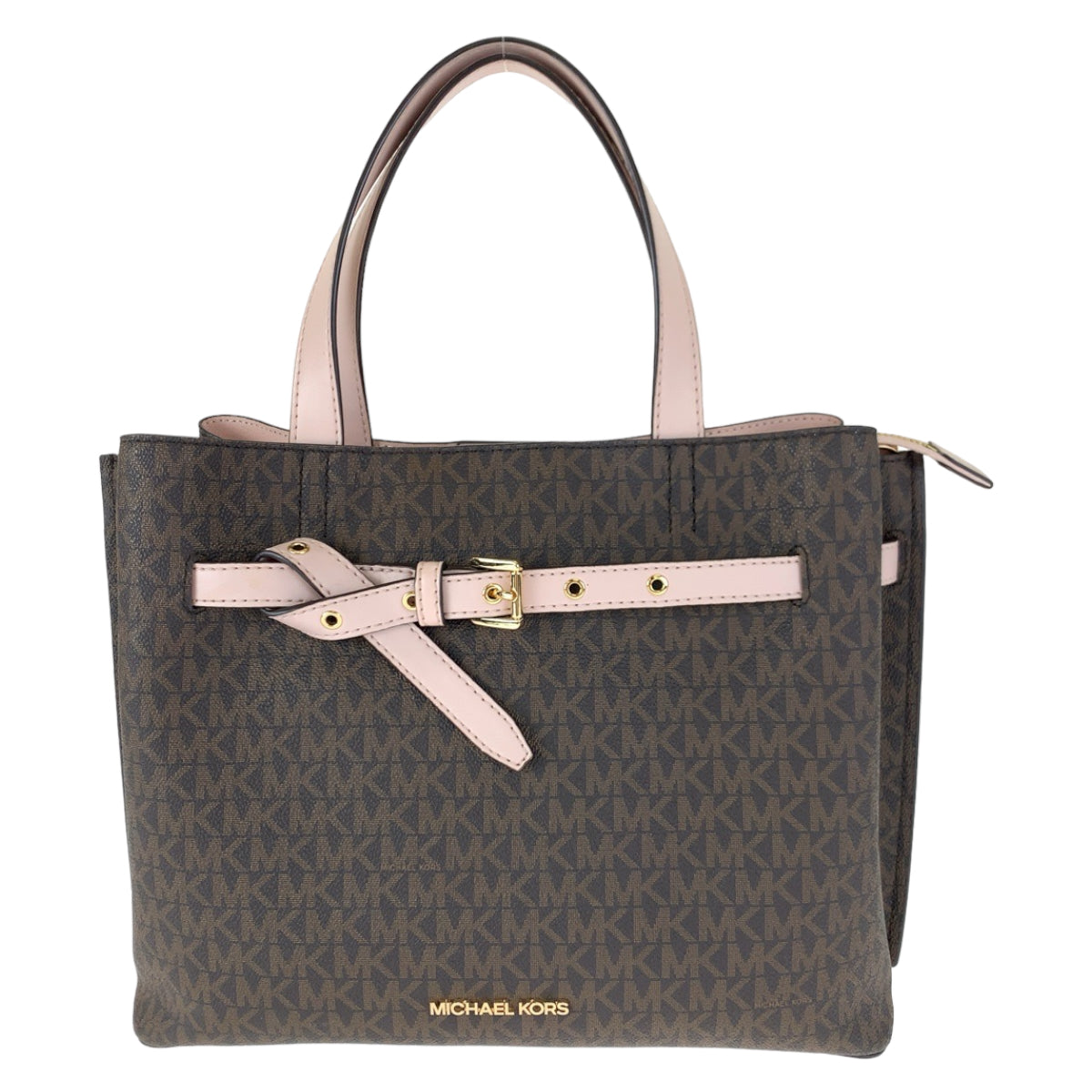 H-0405
Michael Kors マイケルコース エミリア ブラウン 茶 ピンク PVC ハンドバッグ トートバッグ  レディース