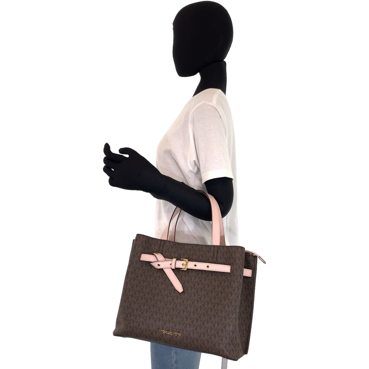 H-0405
Michael Kors マイケルコース エミリア ブラウン 茶 ピンク PVC ハンドバッグ トートバッグ  レディース