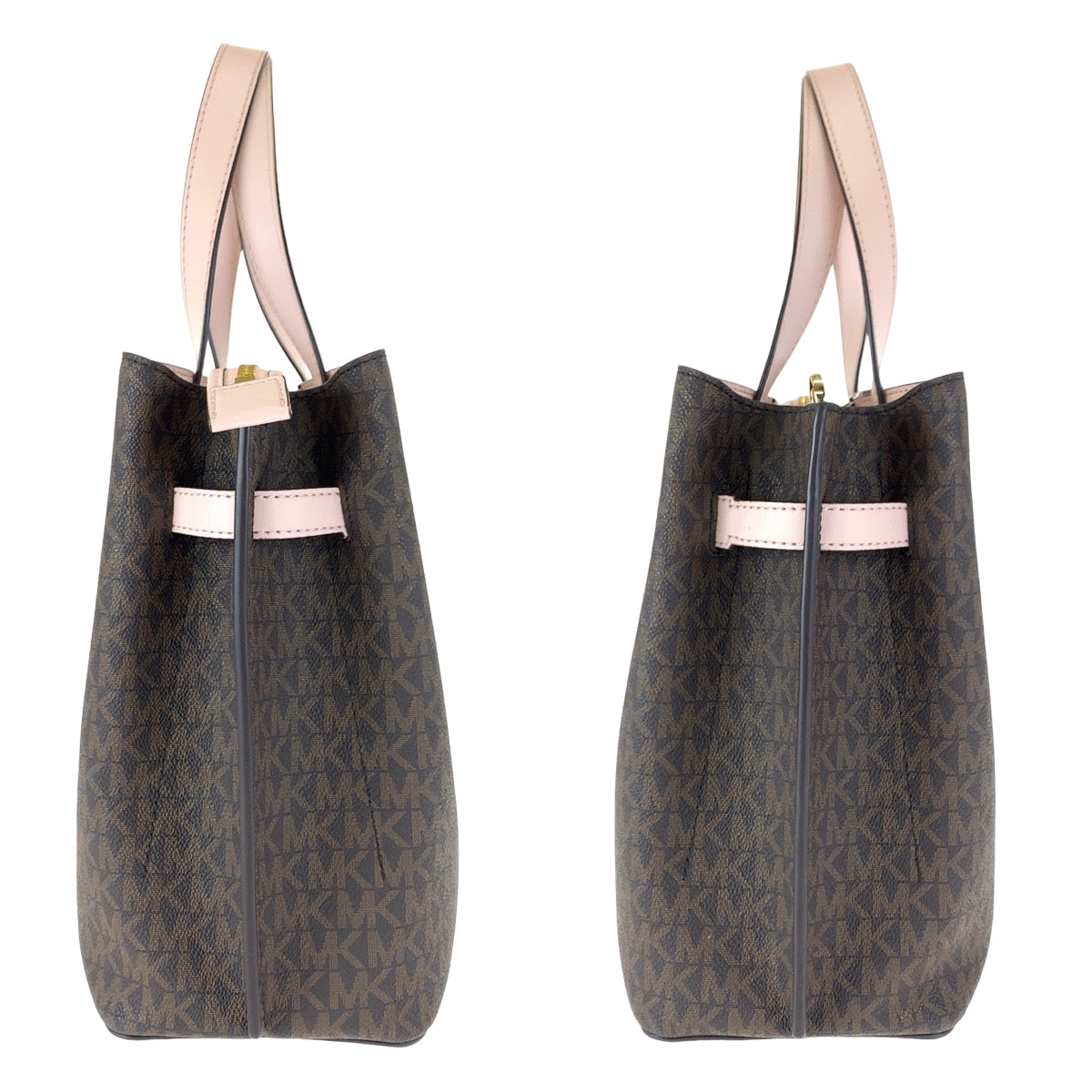 H-0405
Michael Kors マイケルコース エミリア ブラウン 茶 ピンク PVC ハンドバッグ トートバッグ  レディース
