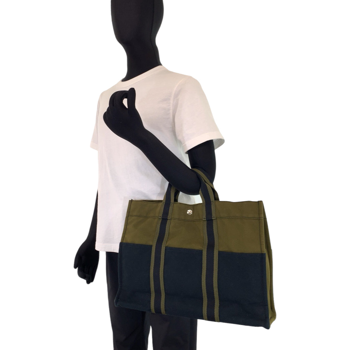 H-0406
HERMES エルメス フールトゥMM カーキ ブラック 黒 キャンバス トートバッグ ハンドバッグ  メンズ