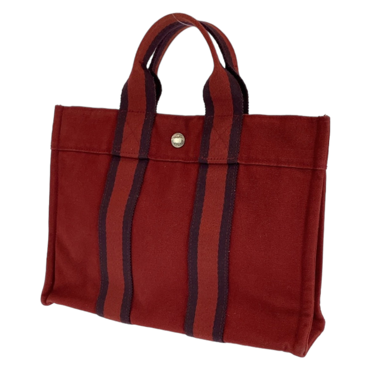 HERMES エルメス フールトゥPM レッド ボルドー シルバー金具 キャンバス ハンドバッグ トートバッグ  レディース