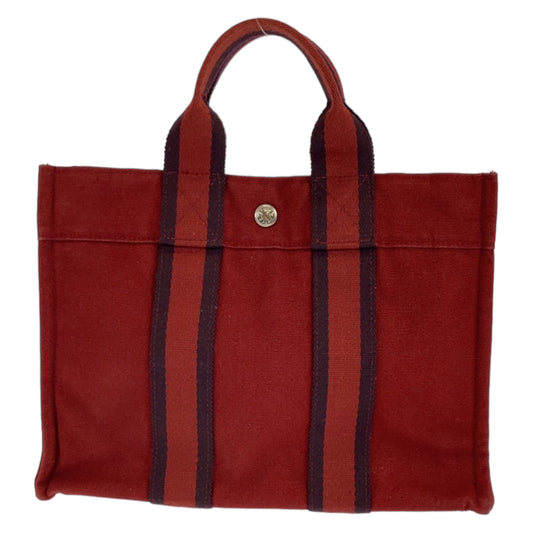 HERMES エルメス フールトゥPM レッド ボルドー シルバー金具 キャンバス ハンドバッグ トートバッグ  レディース