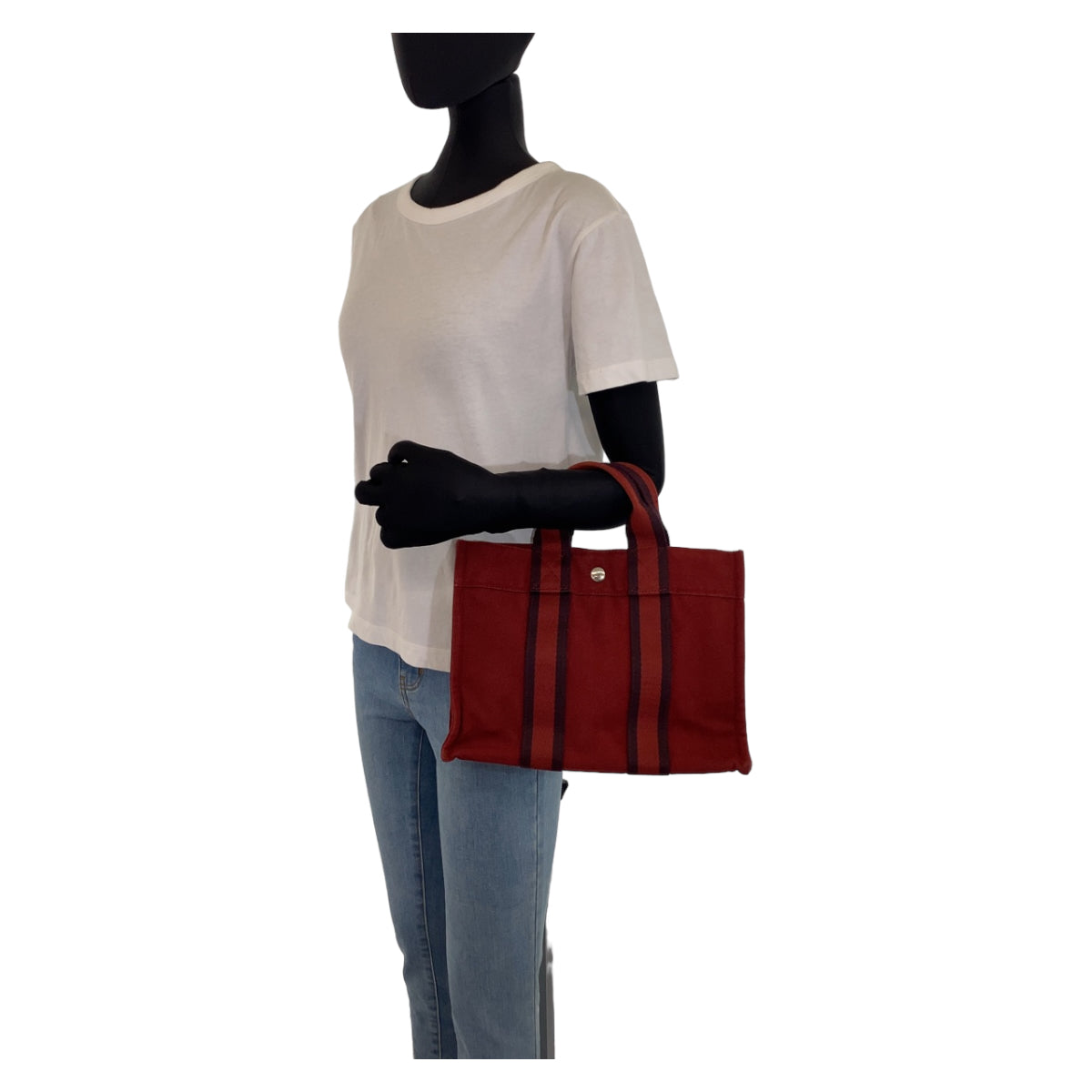 HERMES エルメス フールトゥPM レッド ボルドー シルバー金具 キャンバス ハンドバッグ トートバッグ  レディース