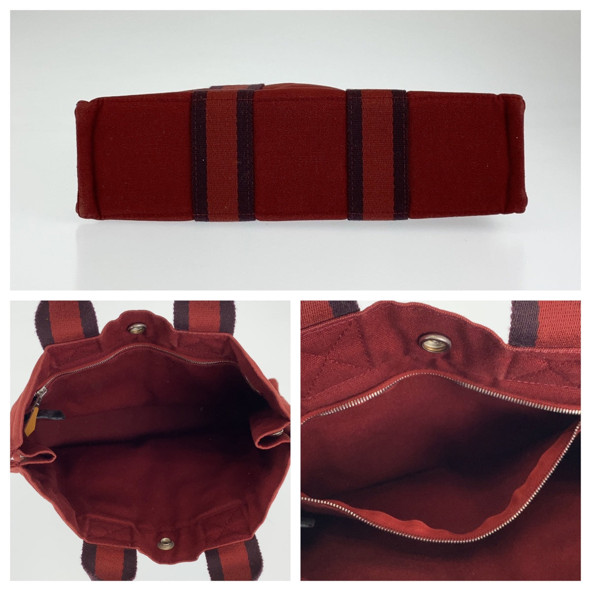 HERMES エルメス フールトゥPM レッド ボルドー シルバー金具 キャンバス ハンドバッグ トートバッグ  レディース