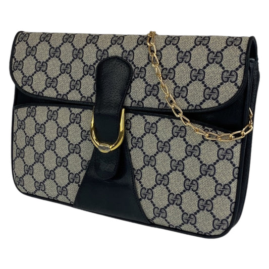 GUCCI グッチ オールドグッチ ブラック 黒 グレー ゴールド金具 GGスプリームキャンバス ショルダーバッグ クラッチバッグ  レディース