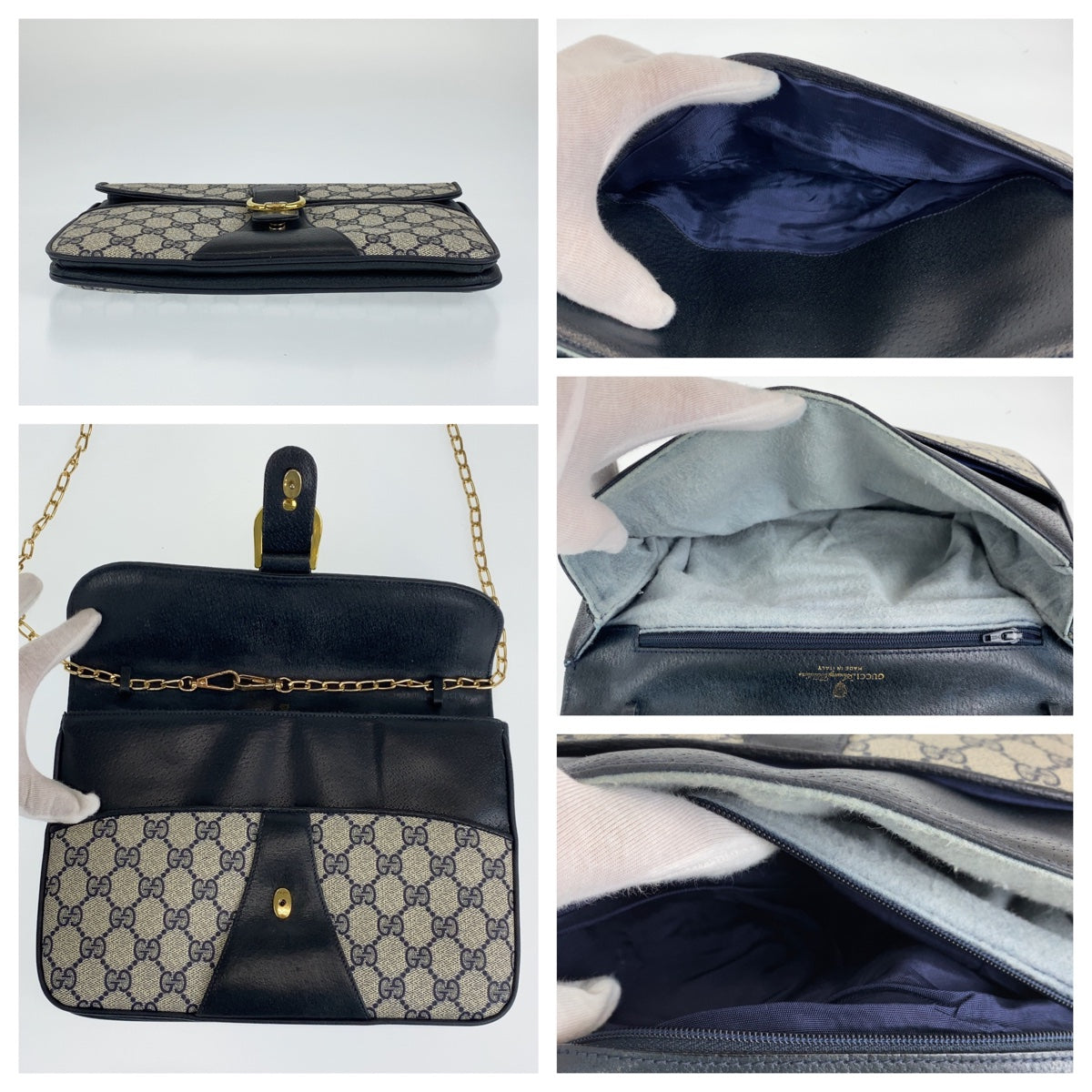 GUCCI グッチ オールドグッチ ブラック 黒 グレー ゴールド金具 GGスプリームキャンバス ショルダーバッグ クラッチバッグ  レディース
