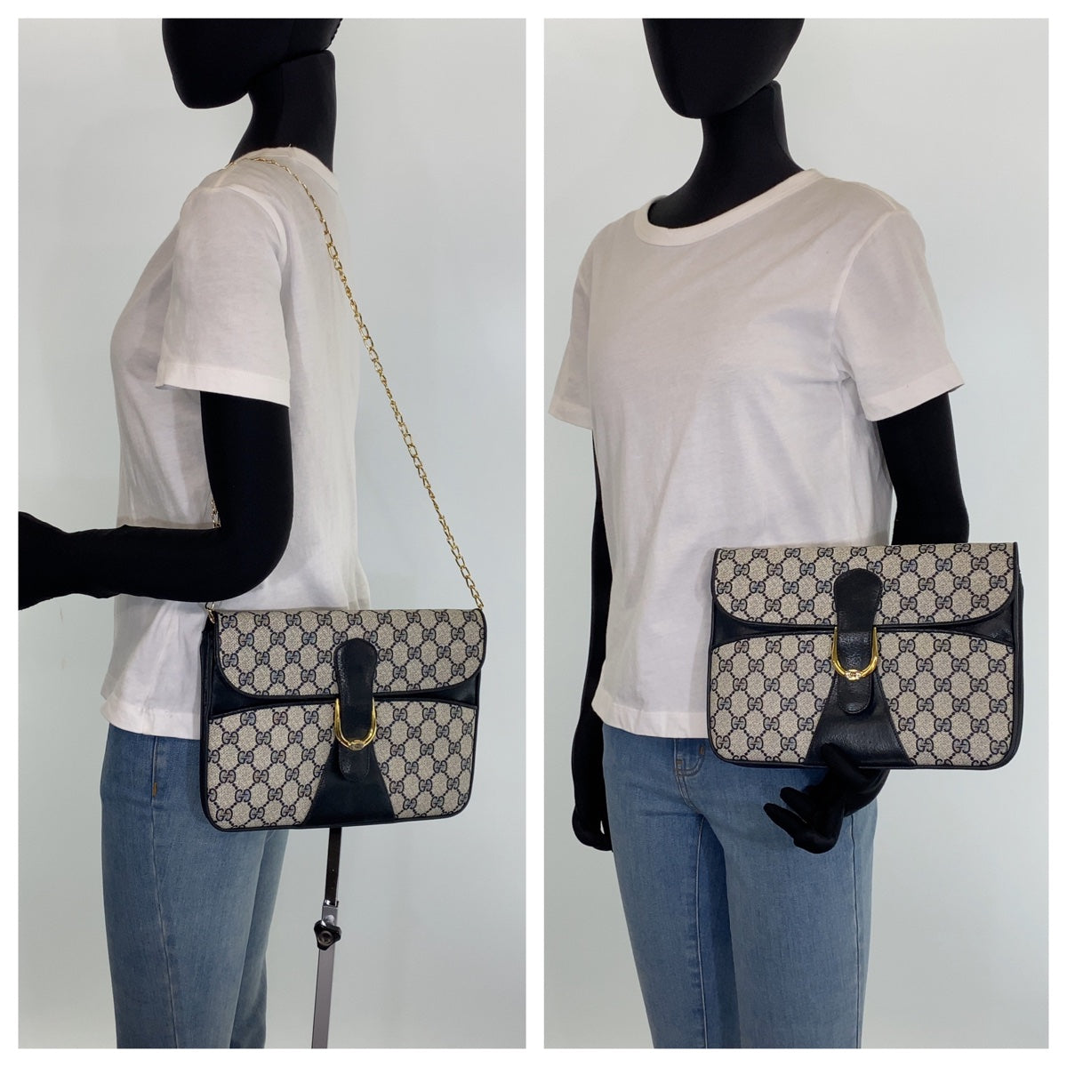 GUCCI グッチ オールドグッチ ブラック 黒 グレー ゴールド金具 GGスプリームキャンバス ショルダーバッグ クラッチバッグ  レディース