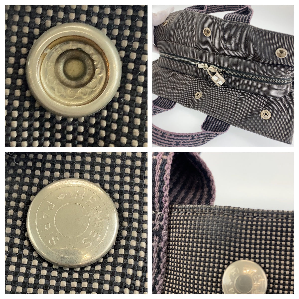 H-0407
HERMES エルメス エールラインPM グレー 灰色 シルバー金具 キャンバス トートバッグ ハンドバッグ  レディース