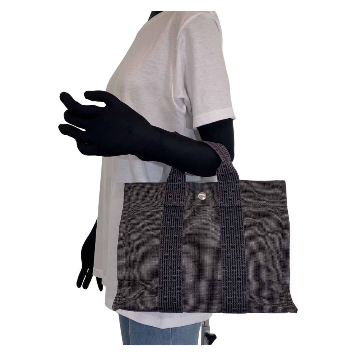 H-0407
HERMES エルメス エールラインPM グレー 灰色 シルバー金具 キャンバス トートバッグ ハンドバッグ  レディース