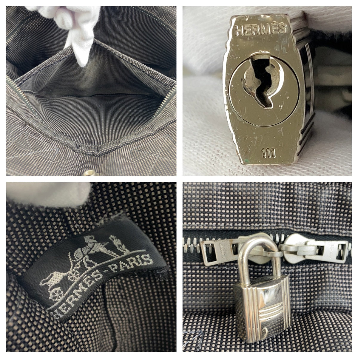 H-0407
HERMES エルメス エールラインPM グレー 灰色 シルバー金具 キャンバス トートバッグ ハンドバッグ  レディース