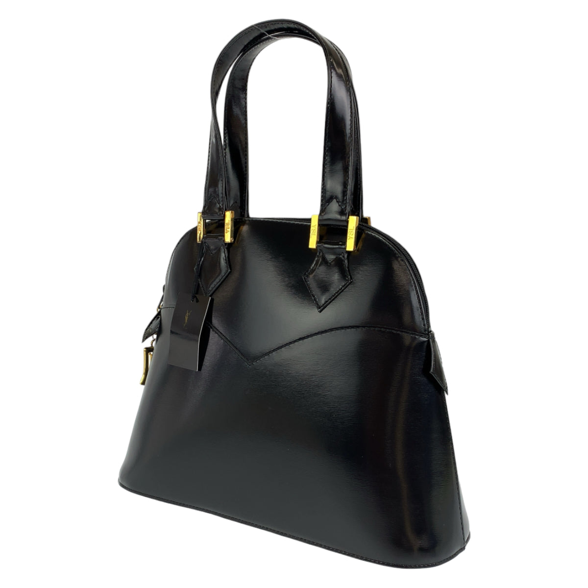 YVES SAINT LAURENT イヴ・サンローラン ヴィンテージ YSL ロゴチャーム ブラック 黒 ゴールド金具 レザー ハンドバッグ トートバッグ  レディース