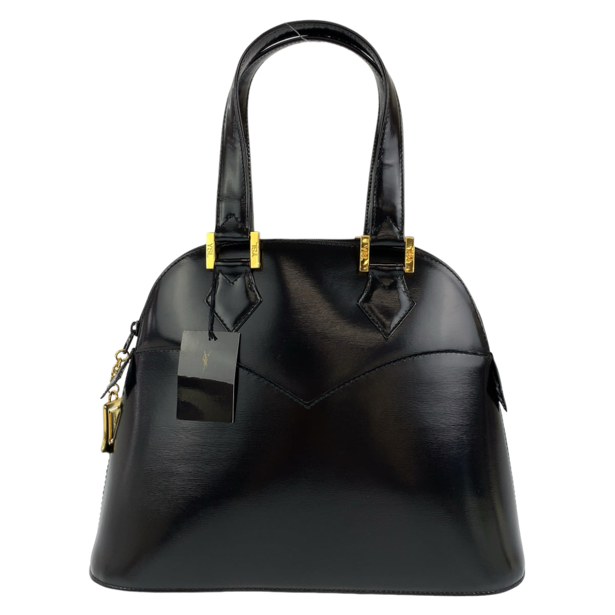 YVES SAINT LAURENT イヴ・サンローラン ヴィンテージ YSL ロゴチャーム ブラック 黒 ゴールド金具 レザー ハンドバッグ トートバッグ  レディース