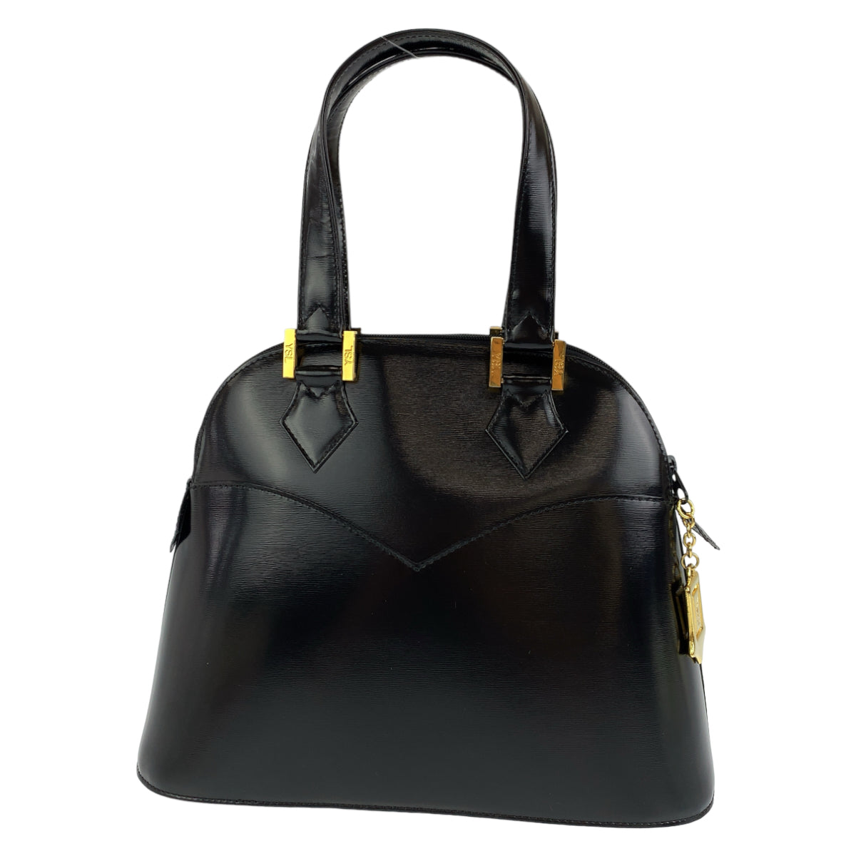 YVES SAINT LAURENT イヴ・サンローラン ヴィンテージ YSL ロゴチャーム ブラック 黒 ゴールド金具 レザー ハンドバッグ トートバッグ  レディース