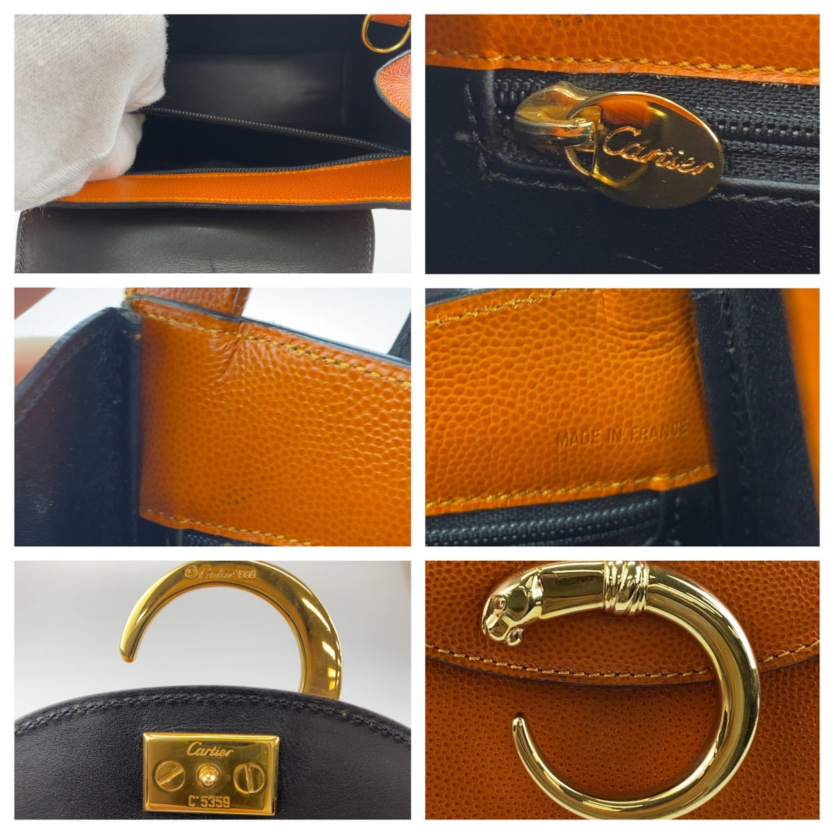 H-0410
CARTIER カルティエ パンテール パンサー オレンジ ゴールド金具 レザー ハンドバッグ トートバッグ  レディース