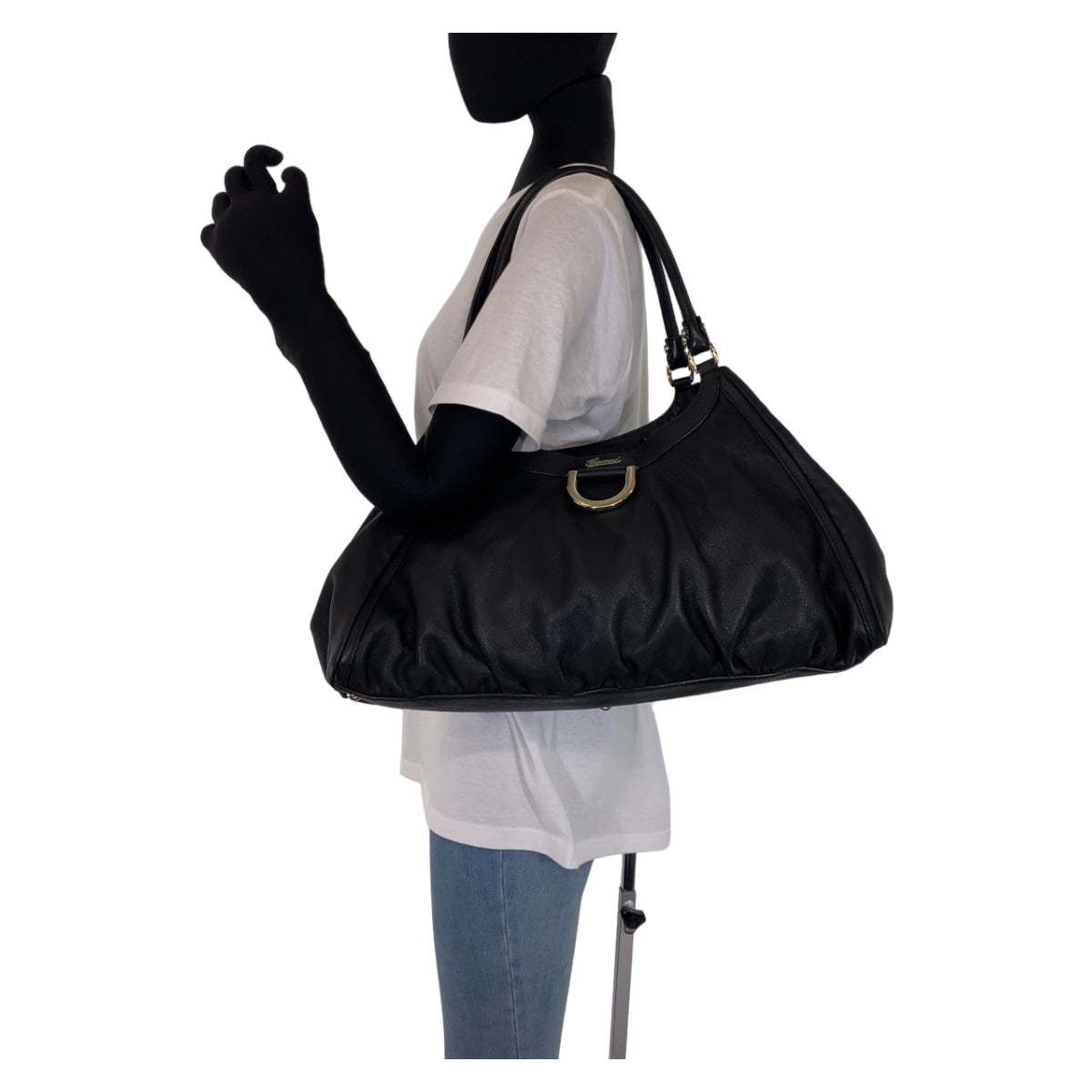 H-0420
GUCCI グッチ アビー ブラック 黒 シルバー金具 レザー 189835 トートバッグ ショルダーバッグ  レディース