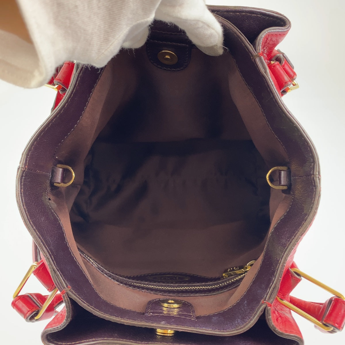 H-0423
TOD’S トッズ フラワーバッグ レッド 赤 ゴールド金具 レザー ショルダーバッグ ハンドバッグ  レディース