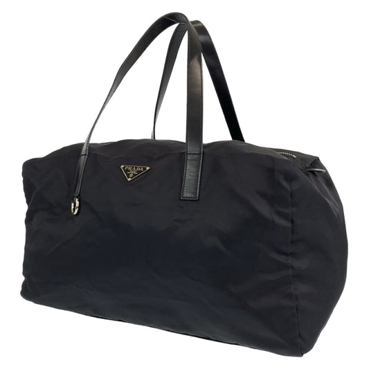 PRADA Prada Tessuto Black Silver Hardware Nylon Boston Bag Handbag Women's