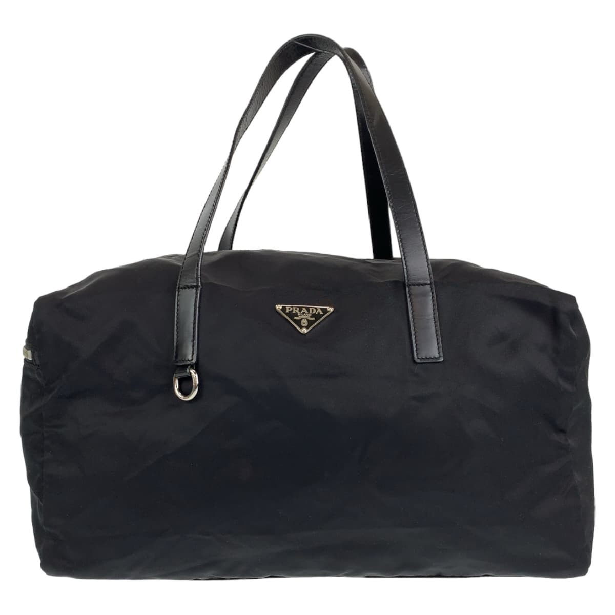 PRADA Prada Tessuto Black Silver Hardware Nylon Boston Bag Handbag Women's