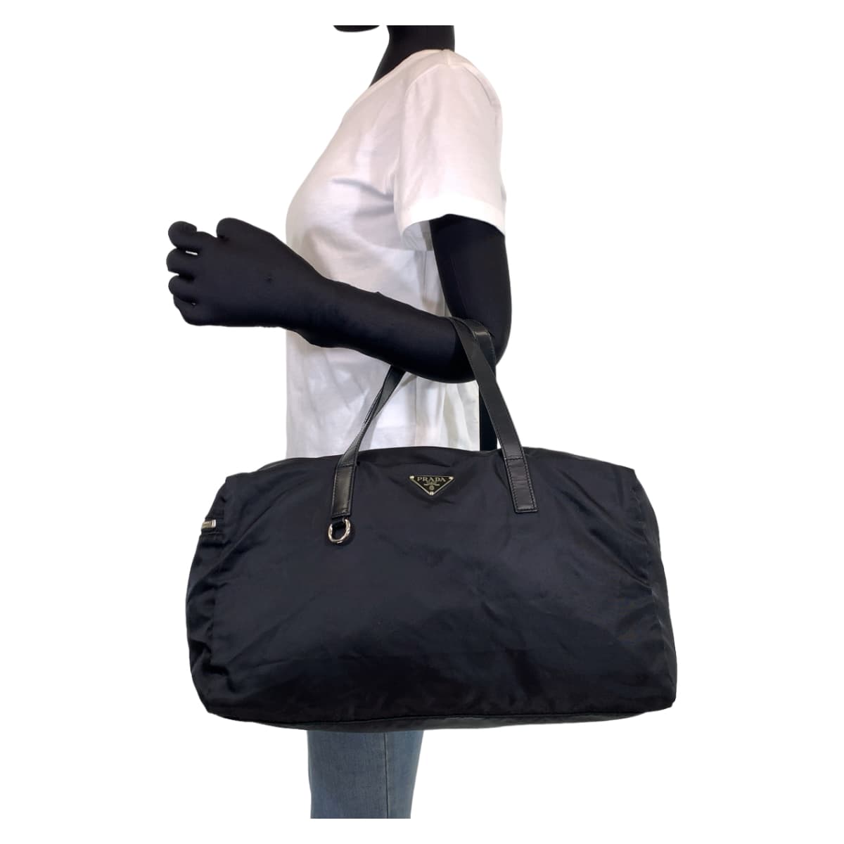 PRADA Prada Tessuto Black Silver Hardware Nylon Boston Bag Handbag Women's