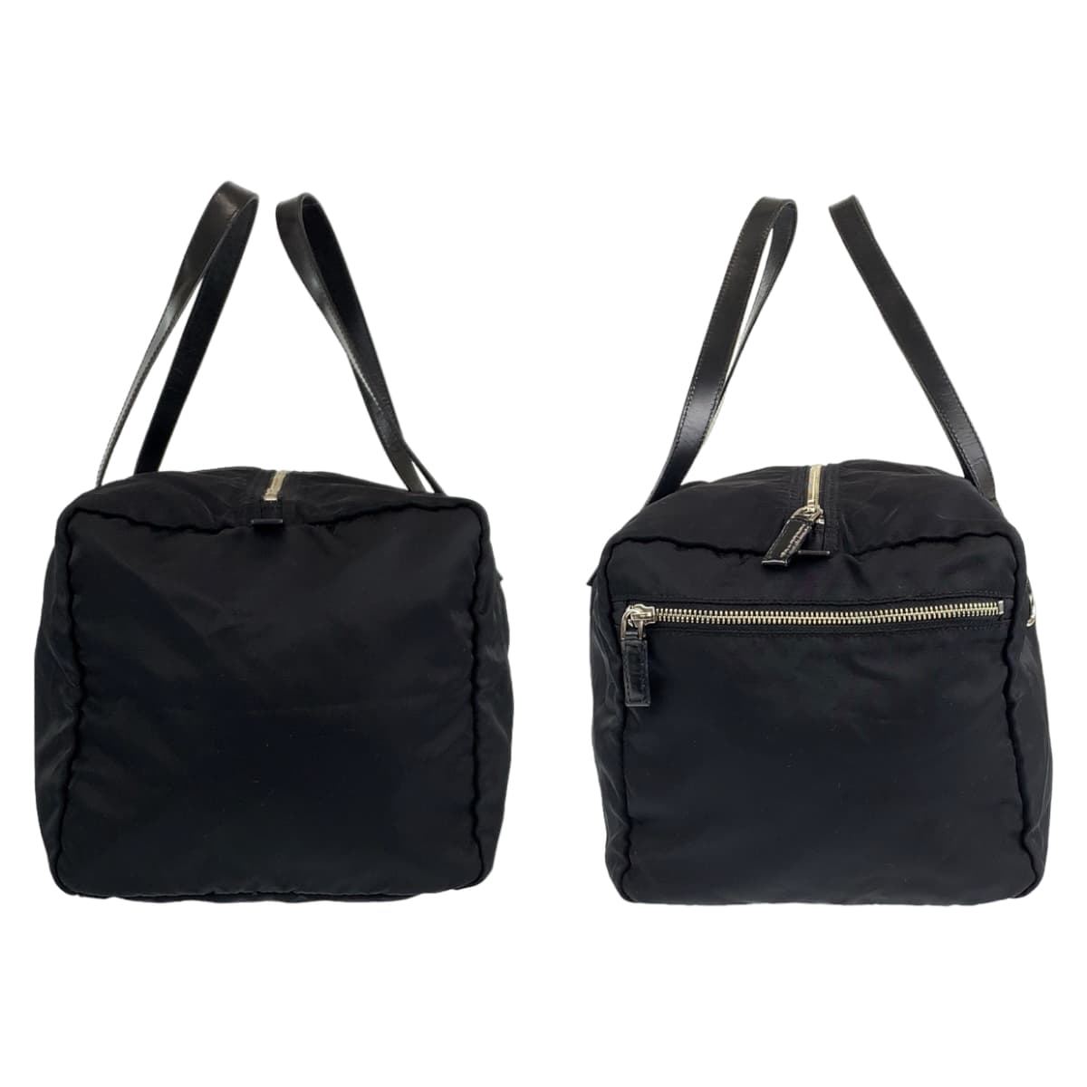 PRADA Prada Tessuto Black Silver Hardware Nylon Boston Bag Handbag Women's