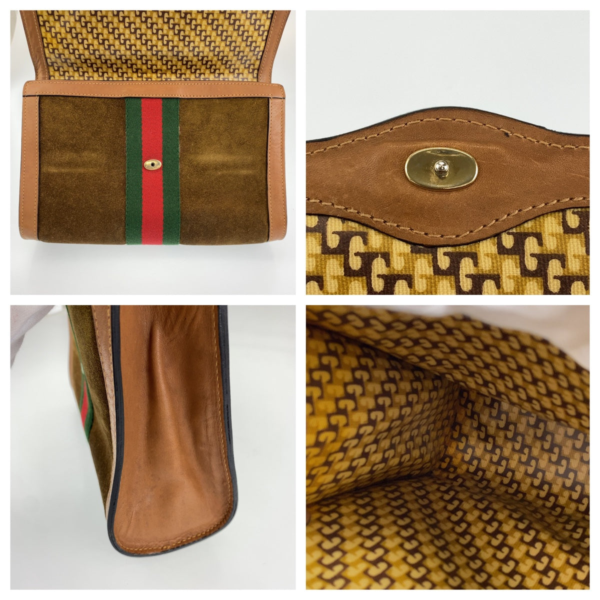 H-0425
GUCCI グッチ シェリーライン グッチパフューム ブラウン 茶 ゴールド金具 スウェード / レザー クラッチバッグ セカンドバッグ  レディース