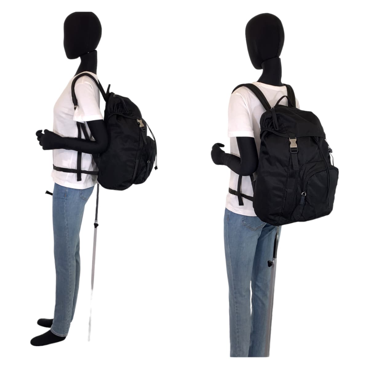 PRADA Prada Tessuto Black Silver Hardware Nylon Backpack Men's