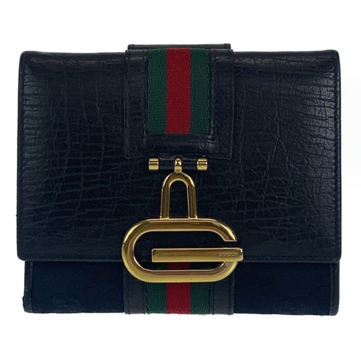 C-034
 GUCCI Gucci Sherry Line Black Canvas/Leather Tri-fold Wallet Unisex Women's