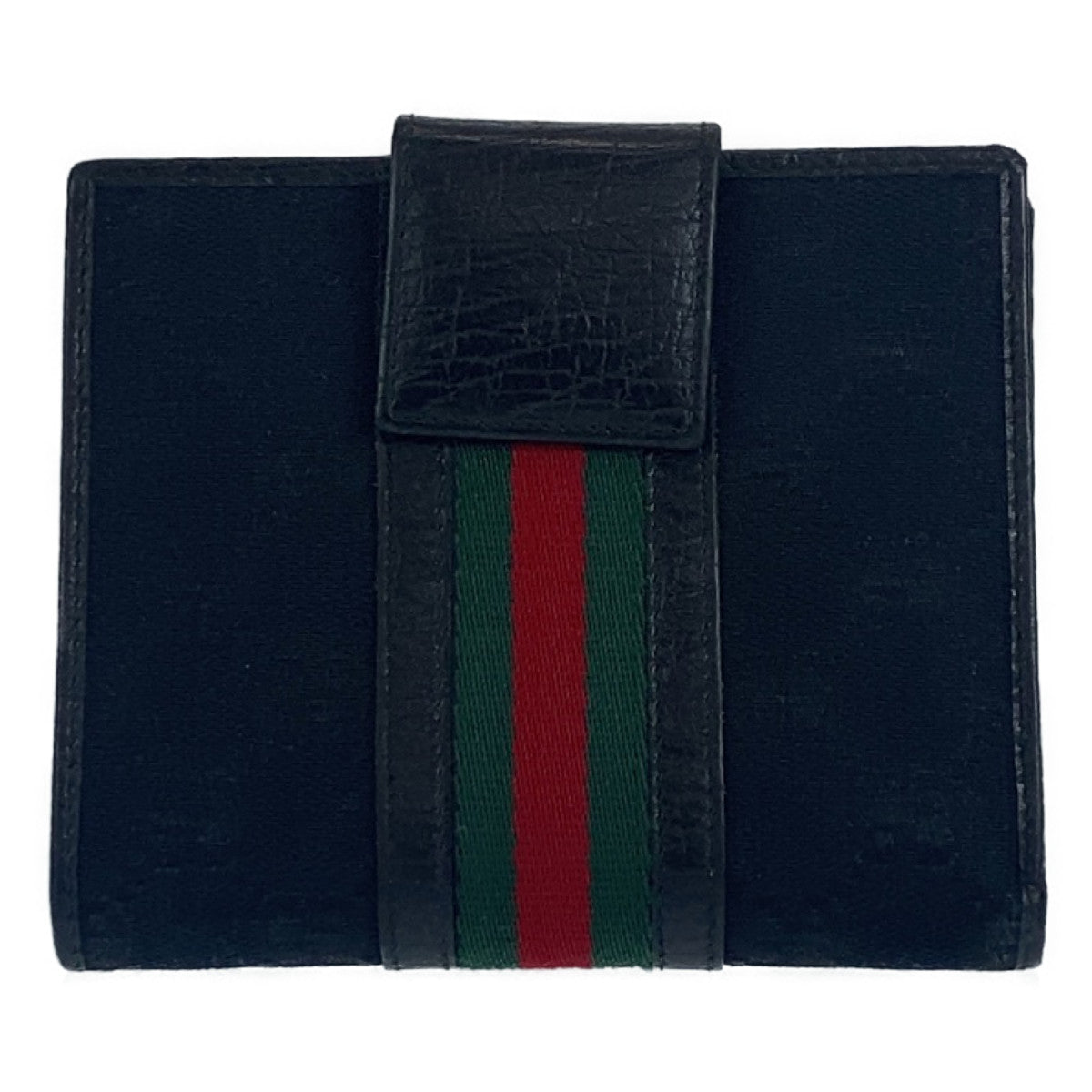 C-034
 GUCCI Gucci Sherry Line Black Canvas/Leather Tri-fold Wallet Unisex Women's