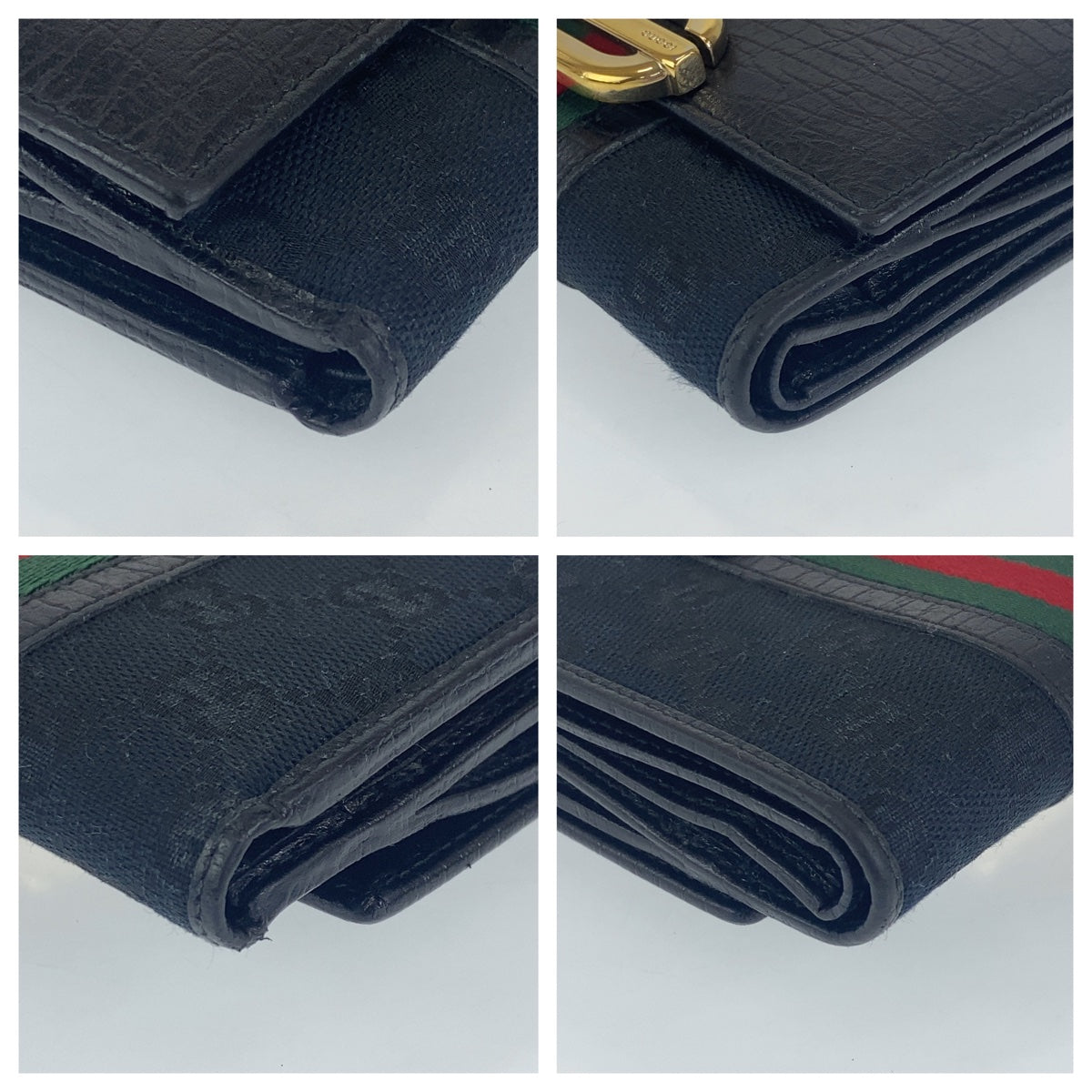 C-034
 GUCCI Gucci Sherry Line Black Canvas/Leather Tri-fold Wallet Unisex Women's