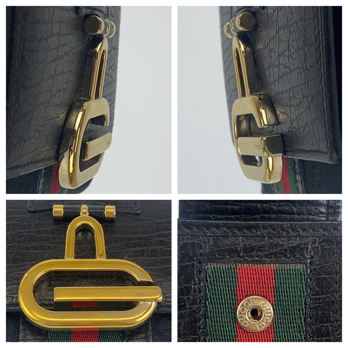 C-034
 GUCCI Gucci Sherry Line Black Canvas/Leather Tri-fold Wallet Unisex Women's
