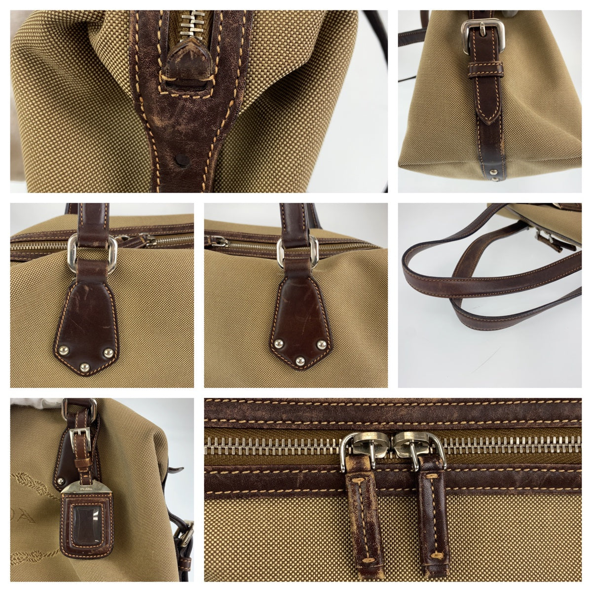 C-094
PRADA プラダ ロゴジャガード ベージュ ブラウン 茶 シルバー金具 キャンバス / レザー BR3461 ハンドバッグ トートバッグ  レディース
