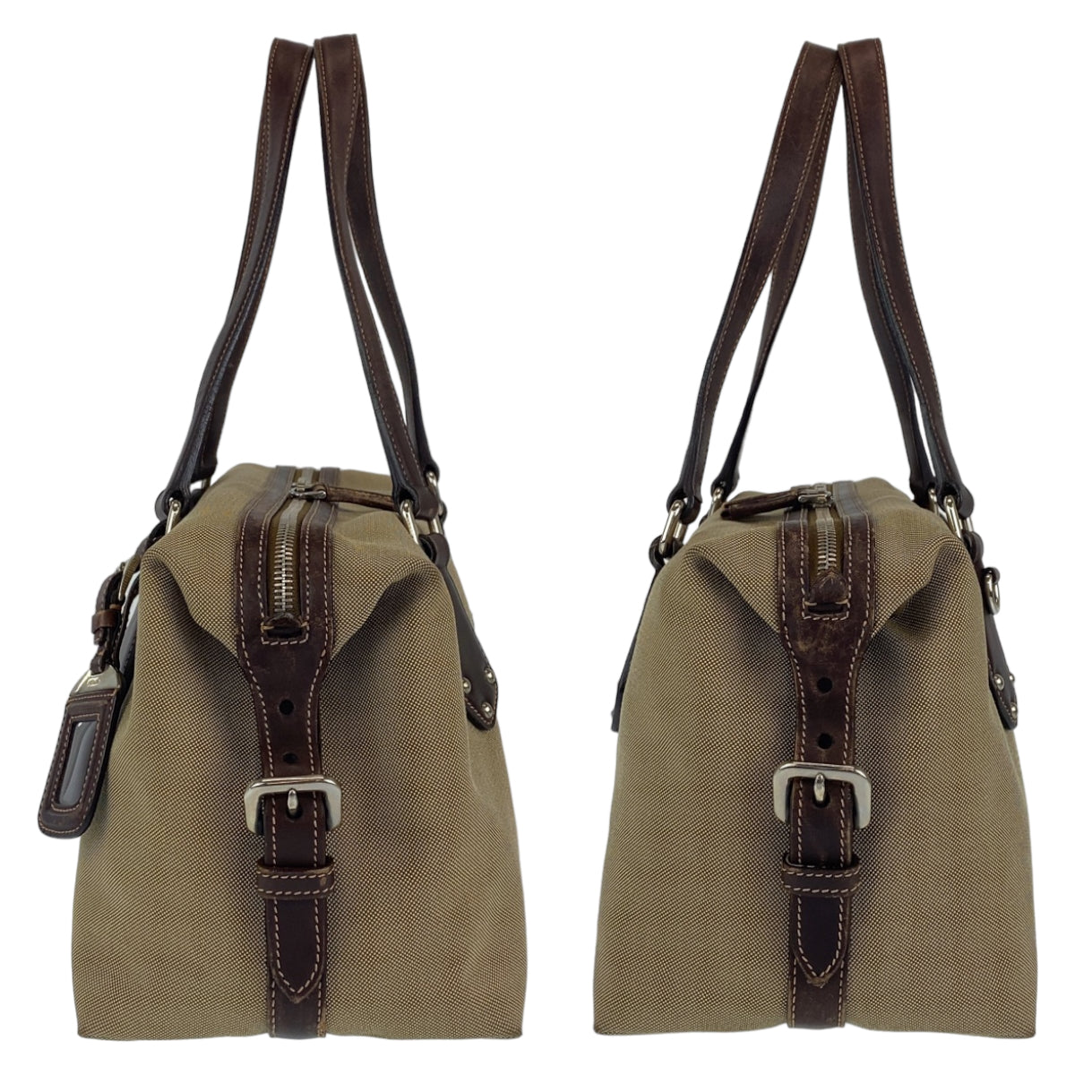 C-094
PRADA プラダ ロゴジャガード ベージュ ブラウン 茶 シルバー金具 キャンバス / レザー BR3461 ハンドバッグ トートバッグ  レディース